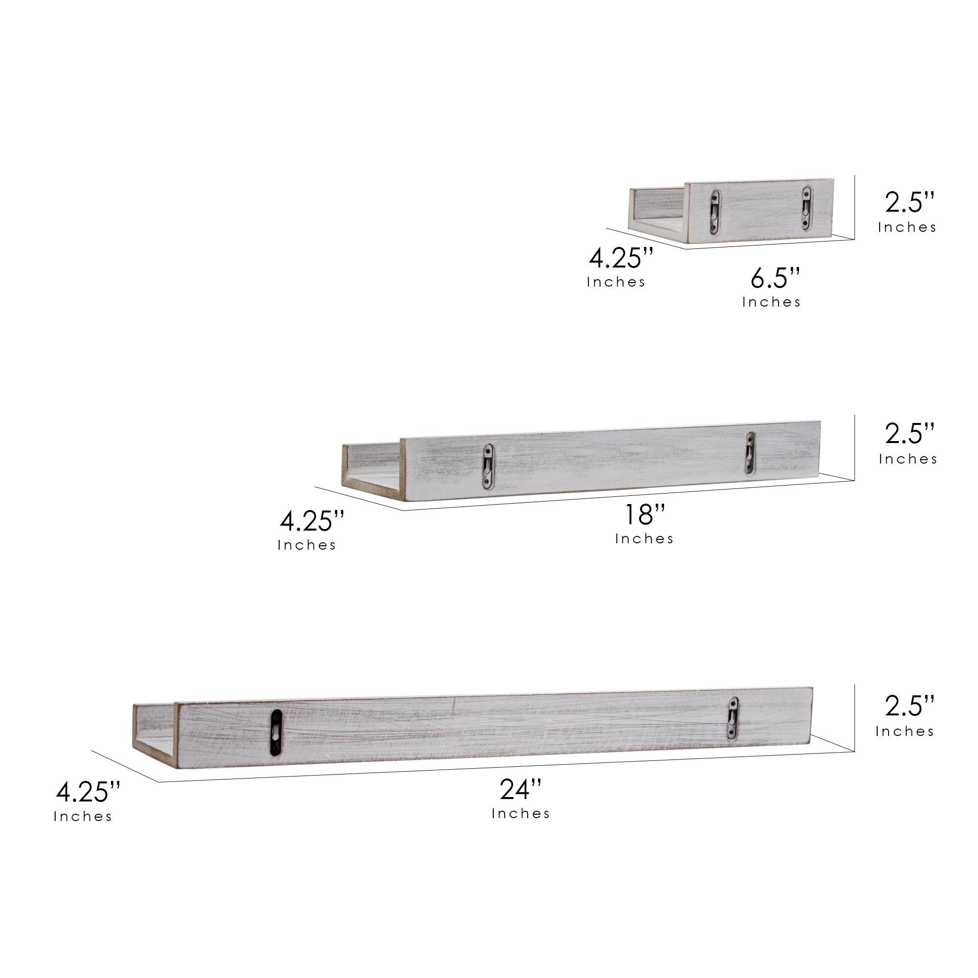 Whitewashed Wood Floating Wall Shelves Set